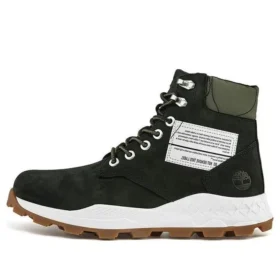 6-Inch Boot Brooklyn cu fermoar lateral, talpă lată, înălțime 15 cm „Nubuc negru cu guler căptușit verde”