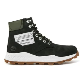 6-Inch Boot Brooklyn cu fermoar lateral, talpă lată, înălțime 15 cm „Nubuc negru cu guler căptușit verde”