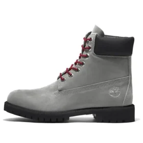 6-Inch Premium Cizme „Nubuc gri cu roșu”
