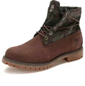 Cizme mid-top cu vârf rulabil „Imprimeu camuflaj maro-verde”