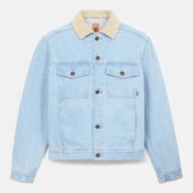 Geci din denim cu guler din velur