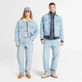Geci din denim cu guler din velur