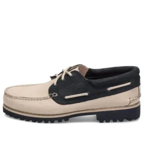 Încălțăminte de barcă cu 3 ochiuri, cusuți manual „Beige”