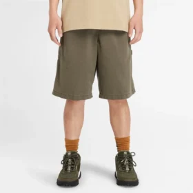 Pantaloni scurți de tâmplar din twill gros spălat „Olive Green”