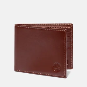 Portofel bifold din piele finisată pentru bărbați, de culoare maro