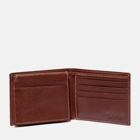 Portofel bifold din piele finisată pentru bărbați, de culoare maro