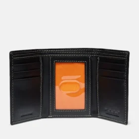 Portofel trifold din piele netedă pentru bărbați
