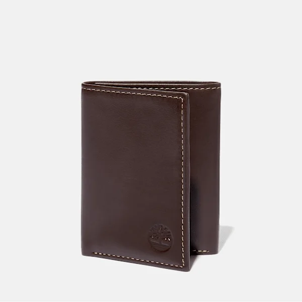Portofel trifold din piele netedă pentru bărbați, de culoare maro Portofel trifold din piele netedă pentru bărbați, de culoare maro