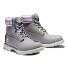 Premium 6-Inch Waterproof Boot „Nubuc gri cu guler cu logo violet”