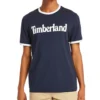 Timberland Casual cu guler rotund și imprimeu, mânecă scurtă, albastru