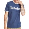Timberland Casual cu guler rotund și imprimeu, mânecă scurtă, albastru