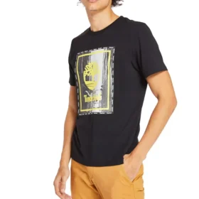 Timberland cu imprimeu, guler rotund, mânecă scurtă, Negru
