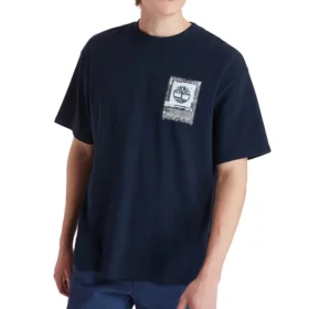 Timberland cu imprimeu logo, guler rotund, albastru