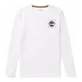 Timberland cu imprimeu logo, guler rotund și mâneci lungi, alb
