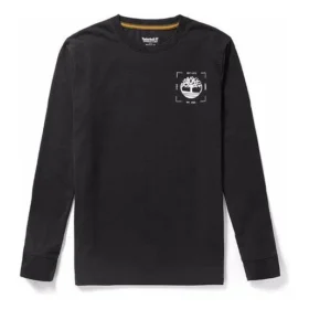Timberland cu imprimeu logo, guler rotund, mâneci lungi, Negru