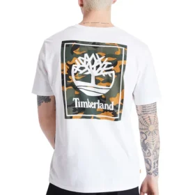 Timberland cu imprimeu pe spate, mânecă scurtă, alb