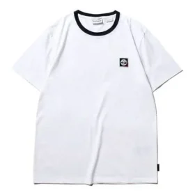 Timberland SS20 CoolMax Logo cu mânecă scurtă și guler rotund, alb