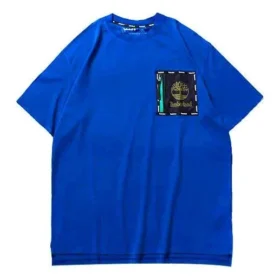 Timberland SS20 Tricou cu mâneci scurte, imprimeu și buzunar cu fermoar decupat, albastru
