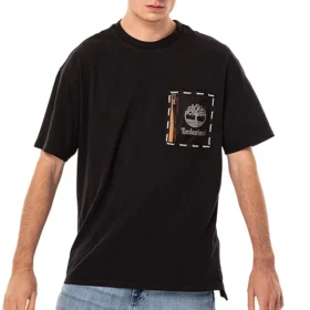 Timberland Tricou casual, pantaloni scurți, cu guler rotund și mâneci scurte, negru