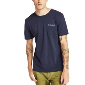 Timberland Tricou cu guler rotund și mâneci scurte, imprimat, albastru