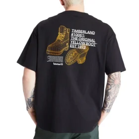 Timberland Tricou cu guler rotund, pantaloni scurți, imprimeu galben, Negru