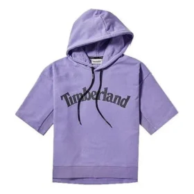 Tricou casual cu glugă și imprimeu logo, mânecă scurtă, violet