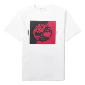 Tricou cu guler rotund și imprimeu, cu mâneci scurte, alb, Timberland