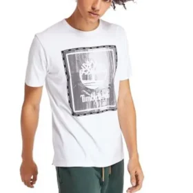 Tricou cu guler rotund și imprimeu, cu mâneci scurte, alb, Timberland