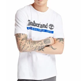 Tricou cu mânecă scurtă și imprimeu cu logo Timberland, alb